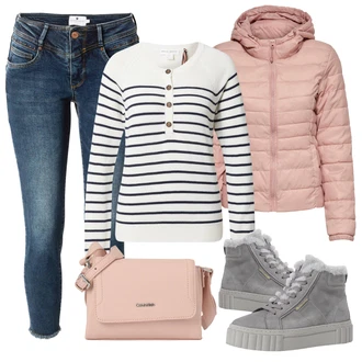 Outfit s Pastelové barvy/Šedá Pruhovaný Svetr lindex "Zimní outfity"