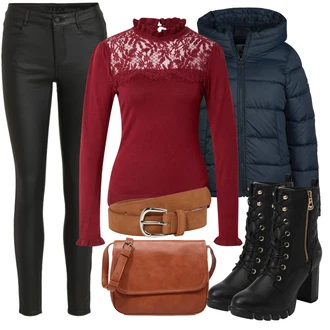 Vysoké Podpatky Outfit s Černá Šněrovací Kotníková Bota/Kozačka se zipem/Kotníková Bota Na Podpatku/Kotníková Bota s Podšívkou Mustang "Zimní outfity"