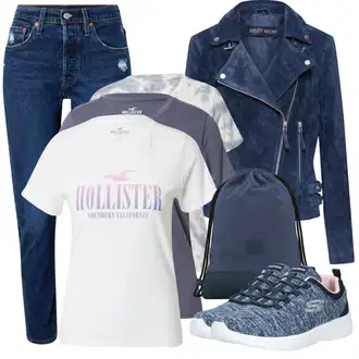 Outfity na zimu Styl 50. Let s Modrá/Tmavě modrá Lacláč/Kalhoty s dírou/Boyfriend Kalhoty/Skinny Kalhoty/Kalhoty se Štěrbinou/Jeggings levi's ® "Zimní look"Look: Styl, 50. Let, 70tá léta, 90tá léta, Cool, Francouzské, Vintage, Western