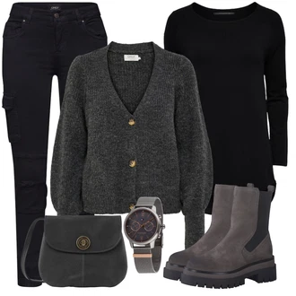 Outfit s Černá/Tmavě modrá/Khaki Cargo Kalhoty/Cargo Tepláky/Motorkářská kalhoty/Skinny Kalhoty Only "Zimní outfit pro volný čas"
