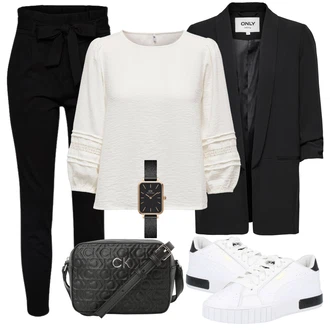 Outfit s Černá Střmenová Kalhoty/Paperbag Kalhoty/Kalhoty s Vysokým Pasem/Pletený Legín VERO MODA "Zimní outfity"