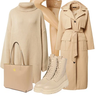 Italský Outfit s Béžová/Hnědá/Khaki Dlouhý kabát/Dlouhý Zimní Kabát/Midi Kabát/Dlouhý Kabát/Letní Kabát/Kašmírový Kabát/Trenčkot/Trenčkot/Přechodový Kabát Nasty Gal "Zimní outfity"Look: Cool, Francouzské, Italský, Námořní, Moderní, Mom, Old Money, Příliš oblečený, Univerzitní