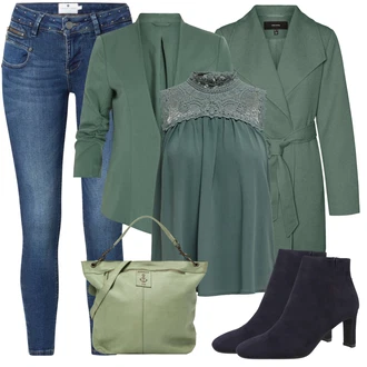 Krátká/mini Outfit s Šedá/Zelená Doplňek/Batoh/Dlouhý Zimní Kabát/Dlouhé Kardigany/Dlouhá tylová Sukně/Taška Přes Rameno/Dlouhý Svetr Harbour 2nd "Zimní outfity"