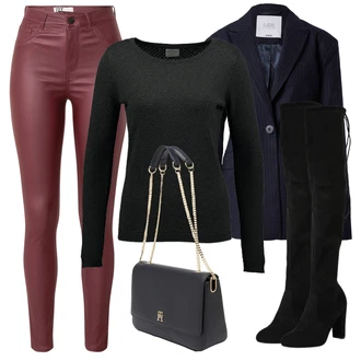 Sexy Outfit s Černá Kozačka nad Kolena/Kožená Kozačka nad Koleno/Dlouhá Kozačka/Plochá kozačka nad koleno/Kozačka po Kolena About You "Zimní outfity"Look: Ležérní, Elegantní, Cool, Slavnostní, Old Money, Příliš oblečený, Sexy