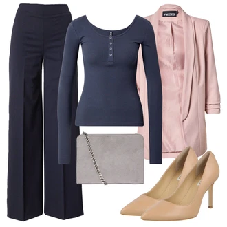 Outfit s Tmavě modrá/Modrá Široká Kalhoty/Kalhoty Bootcut/Palazzo Kalhoty/Kalhoty se Štěrbinou/Kalhoty s Vysokým Pasem/Rozšířená Kalhoty/Marlene Kalhoty/Business Kalhoty/Obleková Kalhoty Drykorn "Zimní outfity"