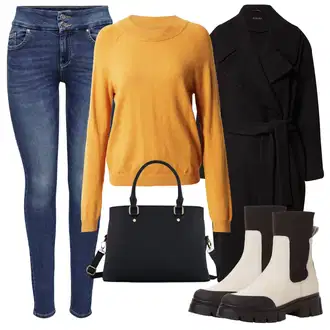 Outfit s Černá Kašmírový Kabát/Pletený Kabát/Dlouhý kabát/Midi Kabát/Vlněný Kabát/Zimní Kabát Vlněný kabát Sisley "Zimní outfity"