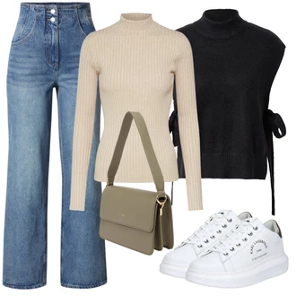 Outfit s Zelená/Světle modrá/Šedá/Bílá/Stříbrný Teniska Kožené Tenisky/Tenisky s Bočním Zipem/Úzká Teniska/Teniska na platformě/Nízká Teniska karl lagerfeld "Zimní outfity"
