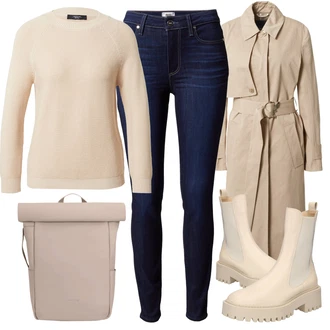 Katoen Bavlna Outfit s Oranžová/Růžová/Hnědá/Béžová/Khaki/Bílá Vlněný Svetr/Jednoduchý Svetr/Svetr z Jemné Pleteniny/Kašmírový Svetr/Basic Svetr/Svetr s Kulatým Výstřihem/Plyšový svetr Weekend Max Mara "Zimní outfity"