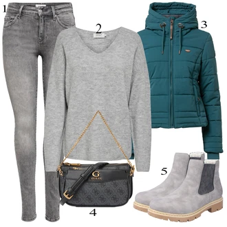 outfit mit Temno Siva/Svetlo Siva/Siva Hlača velika velikost Pajkice Velika Velikost Only "Zimska oblačila"