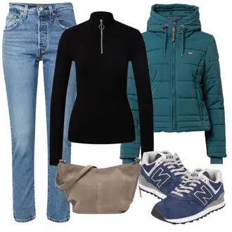 Outfity na zimu Styl 50. Let s Světle modrá/Modrá Girlfriend Džíny/Zkrácené Džíny/Džíny s Rozparkem/Zužující se Džíny/Mom Jean/Dad Džíny/High Waist Džínové Kalhoty/Vintage džíny levi's ® "Zimní outfity"Look: 50. Let, Styl, 90tá léta, Vintage, Western