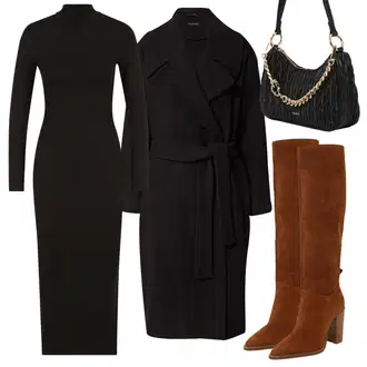 Outfit s Černá Kašmírový Kabát/Pletený Kabát/Dlouhý kabát/Midi Kabát/Vlněný Kabát/Zimní Kabát Vlněný kabát Sisley "Zimní outfity"