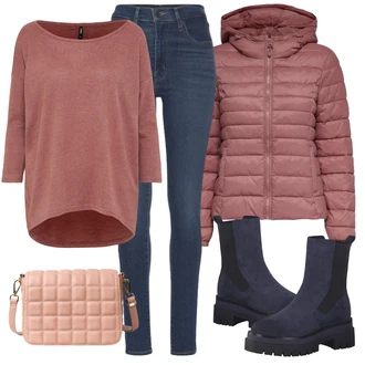 Outfit s Tmavě Modrá/Modrá Kožená bunda/Klasická kozačka/Plochá Kotníková Bota/Kotníková Bota s Podšívkou/Zimní kotníková bota MARCO TOZZI "Zimní outfity"