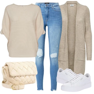 Vintage outfity Moderní s Světle modrá/Modrá Kožená bunda/High Waist Džínové Kalhoty/Džíny s Dírou/Push up Džín/Džíny s Rozparkem/Kožené bundy VERO MODA "Zimní outfity"Look: 90tá léta, Cool, Disko, Moderní, Krásný, Old Money
