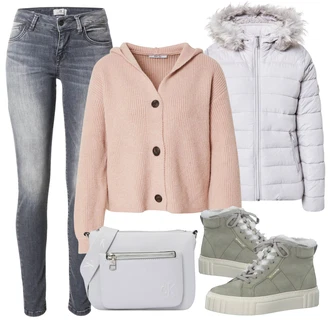 Outfit s Šedá Dlouhá tylová sukně/Doplňek/Dlouhé Šaty/Dlouhý Zimní Kabát/Taška Calvin Klein "Zimní outfity"