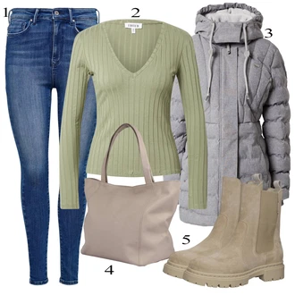 Zimske Outfiti mit Modra/Temno modra/Svetlo modra Jeans Pajkice/Jeggings Only "Zimska oblačila"