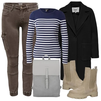 Outfit s Béžová/Hnědá/Khaki Bota Chelsea Boty/Kožená bunda/Plochá Kotníková Bota/Kotníková Bota s Podšívkou/Gumová Kotníková Bota/Klasická kozačka Bullboxer "Zimní outfity"