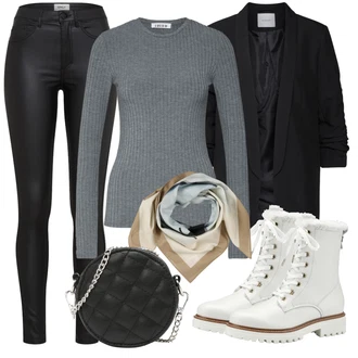 Outfit s Šedá Kozačka Šněrovací Kotníková Bota Tamaris "Zimní outfity"