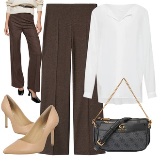 Outfit s Šedá/Hnědá/Béžová/Bílá/Krémová/Khaki Oversize Halenka/Halenkové Body/Blůza s knoflíčkem/Halenka s Dlouhým Rukávem/Tunikové Tričko/Slip-on Halenka/Oversize Muselínová Blůza/Halenka se Stojatým Límcem/Dlouhá Halenka Vila "Zimní outfity"
