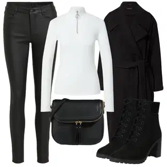 Outfit s Černá Kašmírový Kabát/Pletený Kabát/Dlouhý kabát/Midi Kabát/Vlněný Kabát/Zimní Kabát Vlněný kabát Sisley "Zimní outfity"