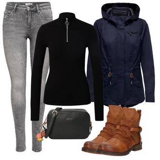 Outfit s Červená/Hnědá/Oranžová/Béžová Kozačka Kožená kotníková bota/Vintage Kotníková Bota/Kotníková Bota s Podšívkou/Plochá Kotníková Bota/Motorkářská bota/Bojová Bota Rieker "Zimní outfity"