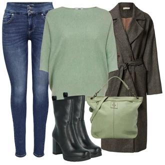 Outfity na zimu Krátká/mini s Šedá/Zelená Doplňek/Batoh/Dlouhý Zimní Kabát/Dlouhé Kardigany/Dlouhá tylová sukně/Taška Přes Rameno/Dlouhý Svetr Harbour 2nd "Zimní outfity"