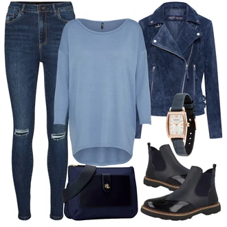 Outfit s Chelsea Boty/Kožená bunda/Plochá Kotníková Bota/Gumová Kotníková Bota S.Oliver "Zimní outfity"