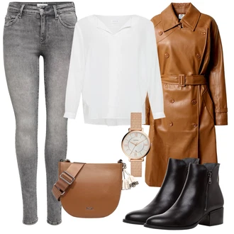 Chytrý příležitostný Outfit s Šedá/Hnědá/Béžová/Bílá/Krémová/Khaki Oversize Halenka/Halenkové Body/Blůza s knoflíčkem/Halenka s Dlouhým Rukávem/Tunikové Tričko/Slip-on Halenka/Oversize Muselínová Blůza/Halenka se Stojatým Límcem/Dlouhá Halenka Vila "Zimní outfity"Look: Styl, Klasické, Elegantní, Kancelář, Chytrý příležitostný, Univerzitní, Retro