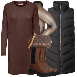 Outfit s Béžová/Šedá/Tmavě šedá/Zlatý Síťovaná punčocha/Třpytivý punčocháč/Síťovaný punčocháč/Punčocháče Velká Velikost/Punčocháče/Nylonová punčocha Wolford "Zimní outfity"