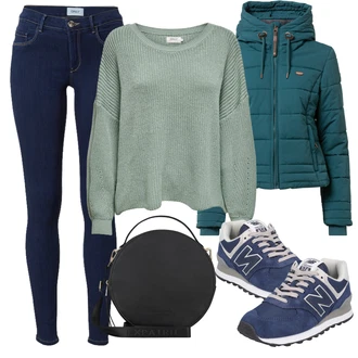 Outfit s Modrá Teniska/Zimní bota/Nízká bota na podpatku New Balance "Zimní outfity"