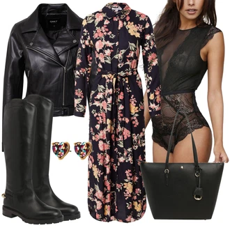 Zapínání na knoflíky Dlouhé Outfit s Hnědá/Růžová Šaty na Podzim/Šaty S Potiskem/Zavinovací Šaty/Zimní šaty s dlouhým rukávem/Dlouhé pletené šaty/Šaty s Páskem/Maxi Šaty/Šaty s dlouhým rukávem About You "Zimní outfity"