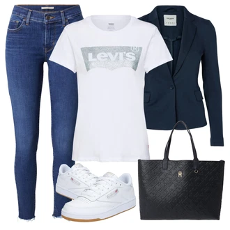 90tá léta Outfit s Červená Balónová košile/Jednoduchý top/Ležérní top/Zkrácený Top/Pletený top/Pletené tričko/Košilový top/Krátký top levi's ® "Zimní outfity"Look: 80tá léta, 90tá léta, Francouzské, Mom, Univerzitní