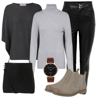 Elegantní Kůže Outfit s Černá Kožený Legíny/Legíny Kožený Vzhled/Kalhoty z Umělé Kůže/Kožená Kalhoty Only "Zimní outfity"Look: Elegantní, Cool, Old Money, Venkovní, Techno