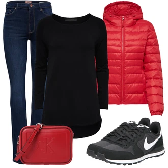 Kombinacije za zimu Midi sa Crvena Prošivena Jakna/Pernata Jakna/Održiva jakna/Ljetna pod-jakna/Donja Jakna/Zimska Jakna/Jakna za Pakiranje/Puferica Jakna/Jakna s Kapuljačom Only "Zimski look"