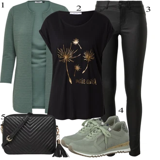 outfit mit Črna/Bela Usnjena Hlača/Leginge v Videzu Usnja/Usnjena pajkica/Treggings/Slim & Skinny Hlača Skinny Hlače/Hlače iz Imitacije Usnja Pieces "Pokrivalo za pomlad"