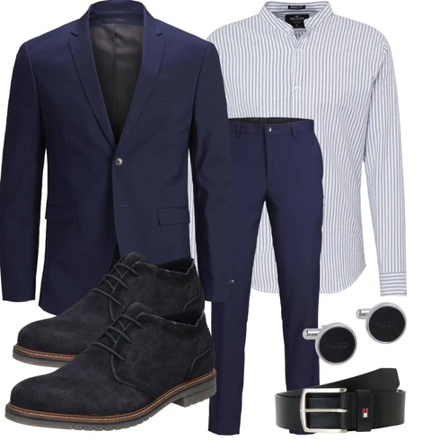 Elegant Dunkelblau/Blau Anzug/Sakko/Kostüm jack & jones premium kombinierenLook: Uni, Rad, Premium, Business, Büro, Smart Casual, Edel, Elegant