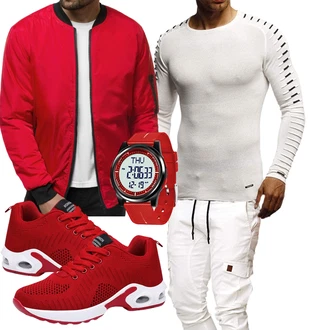 Outfit mit Rot/DunkelRot NylonJacke/WendeJacke/BomberJacke OZONEE "Cool für die Freizeit"