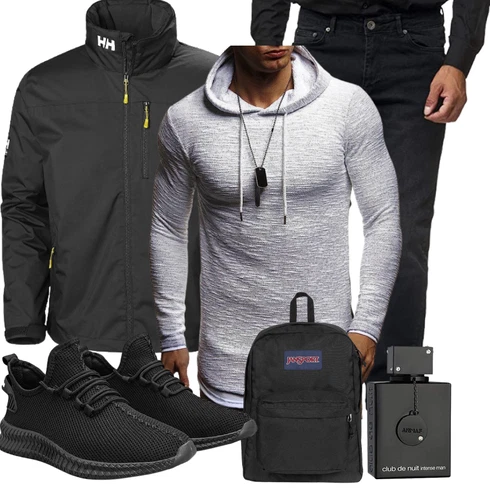 Schick Grau/Weiß Hoodie/Unisex Hoodie/Sport Sweatshirt/Strick Hoodie/Ausgefallener Hoodie/Sport Hoodie/Kapuzenpullover Leif Nelson kombinierenLook: Schick, Moderne, Leger, Goa, Coole, Empire, Schön