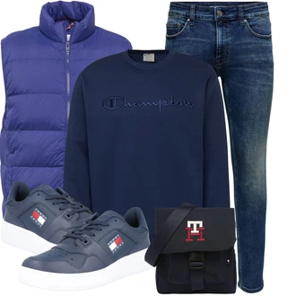 Outfit mit Dunkelblau/Blau/Hellblau Slim Fit Jeans/Lederjacke/Leder Schuhe/ThermoJeans/Winterjacke/Herren Lederjacke/Push up Jeans/Damen 7/8-Länge Jeans/Knöchelstiefel/Biker Jeans/Low Rise Jean Only & Sons "Cool für die Freizeit"