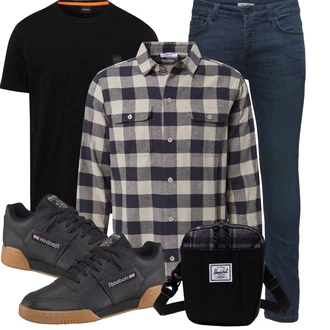 Outfit mit Blau/Dunkelblau/Hellblau Slim Fit Jeans/Leder Schuhe/Lederjacke/Low Rise Jean/Push up Jeans/Winterjacke/Low Waist Jean/ThermoJeans/Jeans mit Schlitz Only & Sons "Cool für die Freizeit"