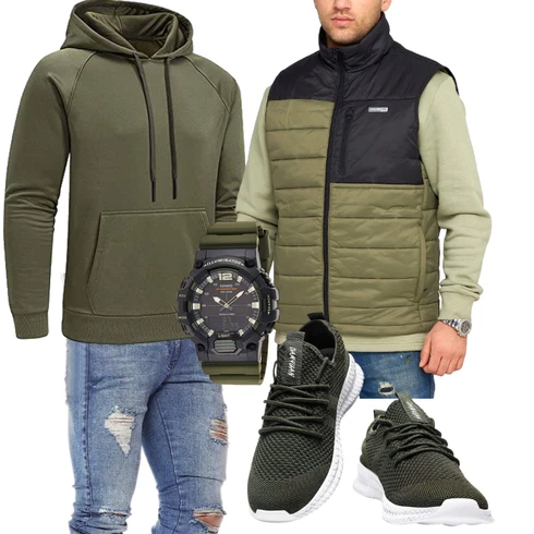 Dunkelgrün Pullover mit Reißverschluss/KapuzenPullover/Hoodie/Sport Sweatshirt/Sport Hoodie YuKaiChen kombinieren