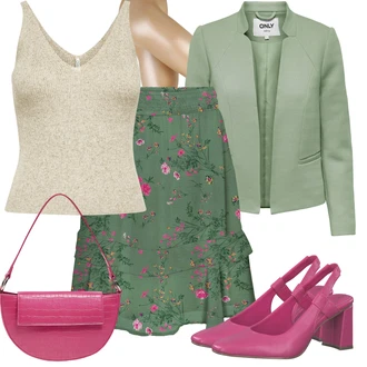 Outfit sa Bež/Zlatni najlonska čarapa/najlonke/Kompresijska čarapa/Čarapa Protiv Tromboze/Hulahopke Velike Veličine Swedish Stockings "Cool proljetni look"
