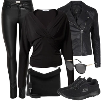 Outfit s Černá/Tmavě šedá/Bílá/Růžová Kožené Bund Bunda z Umělé Kůže/Motorkářské Bund/Kožené Bund/Motorkářská bunda/Bunda s Bočním Zipem yas "Cool vzhled na jaro"