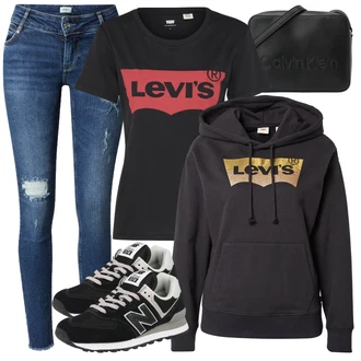Outfit s Černá Teniska/Zimní bota/Nízká bota na podpatku New Balance "Cool vzhled na jaro"