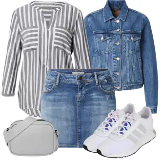 Džínovina Outfit s Modrá/Tmavě modrá/Světle modrá Džínová Sukně/Krátká Sukně/Džínová vintage sukně LTB "Cool vzhled na jaro"