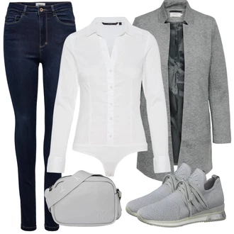 Outfit s Bílá/Krémová Halenka Slim Fit/Halenkové Body VERO MODA "Cool vzhled na jaro"