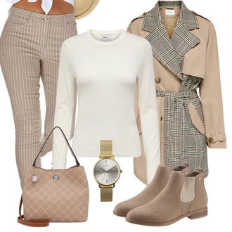 Zima Outfit s Béžová/Hnědá/Khaki Mušelínové kalhoty/Manšestrový Legíny/Kalhoty s nášivkou uprostřed/Pletený Legín Lascana "Cool vzhled na jaro"