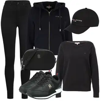 Outfit s Černá/Bílá/Růžová/Šedá Pokrývka hlavy/Snapback Čepice/Kšiltovka Trucker Tommy Hilfiger "Cool vzhled na jaro"