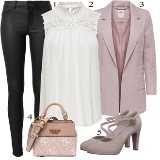 outfit mit Črna/Bela Usnjena Hlača/Leginge v Videzu Usnja/Usnjena pajkica/Treggings/Slim & Skinny Hlača Skinny Hlače/Hlače iz Imitacije Usnja Pieces "Pokrivalo za pomlad"