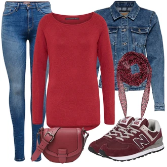 Outfit s Červená Nízká bota na podpatku/Zimní bota/Teniska New Balance "Cool vzhled na jaro"