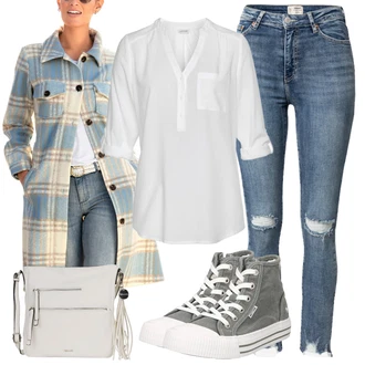Elegantní Outfit s Bílá/Krémová Klasická tunika/Elegantní Tunika/Tunika ve tvaru A/Tunikové Tričko/Halenka S 3/4 Rukávem Lascana "Cool vzhled na jaro"Look: Styl, Kancelář, Příliš oblečený, Preppy, Unisex, Univerzitní, Elegantní